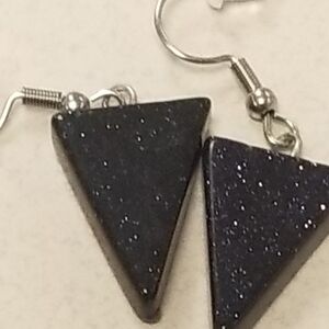 Handmade black triangle  natural stone with glitter hanging earrings